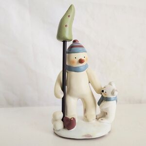 Bonnie Lynn Peace Snowman and Bear with Cub Figurine with Tree